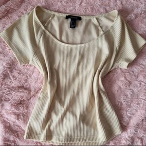 Forever 21 Cream Ribbed Short Sleeve Top